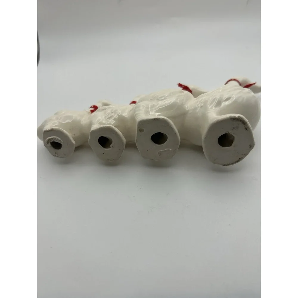 Vintage White Goose Figurines Set of 4 Red Ribbon Collars Farmhouse‎ Decor